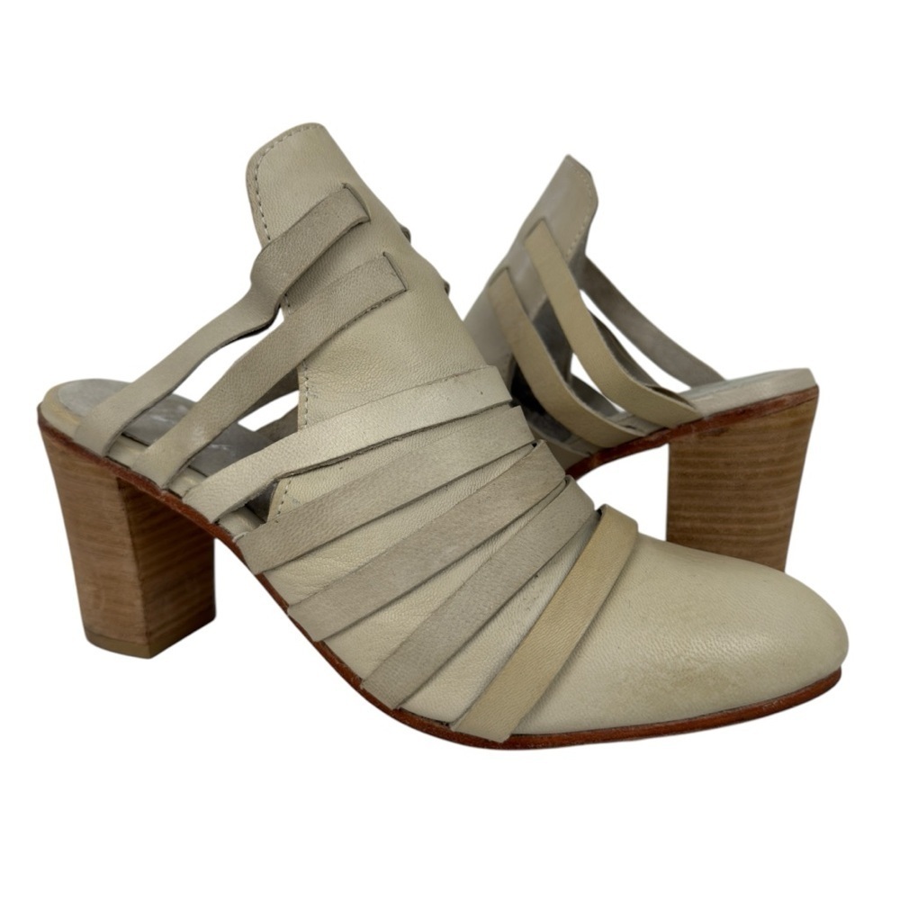 Free People Byron Strappy Mules Block Heel Leather Gray Size 41 USA 10 Cowgirl